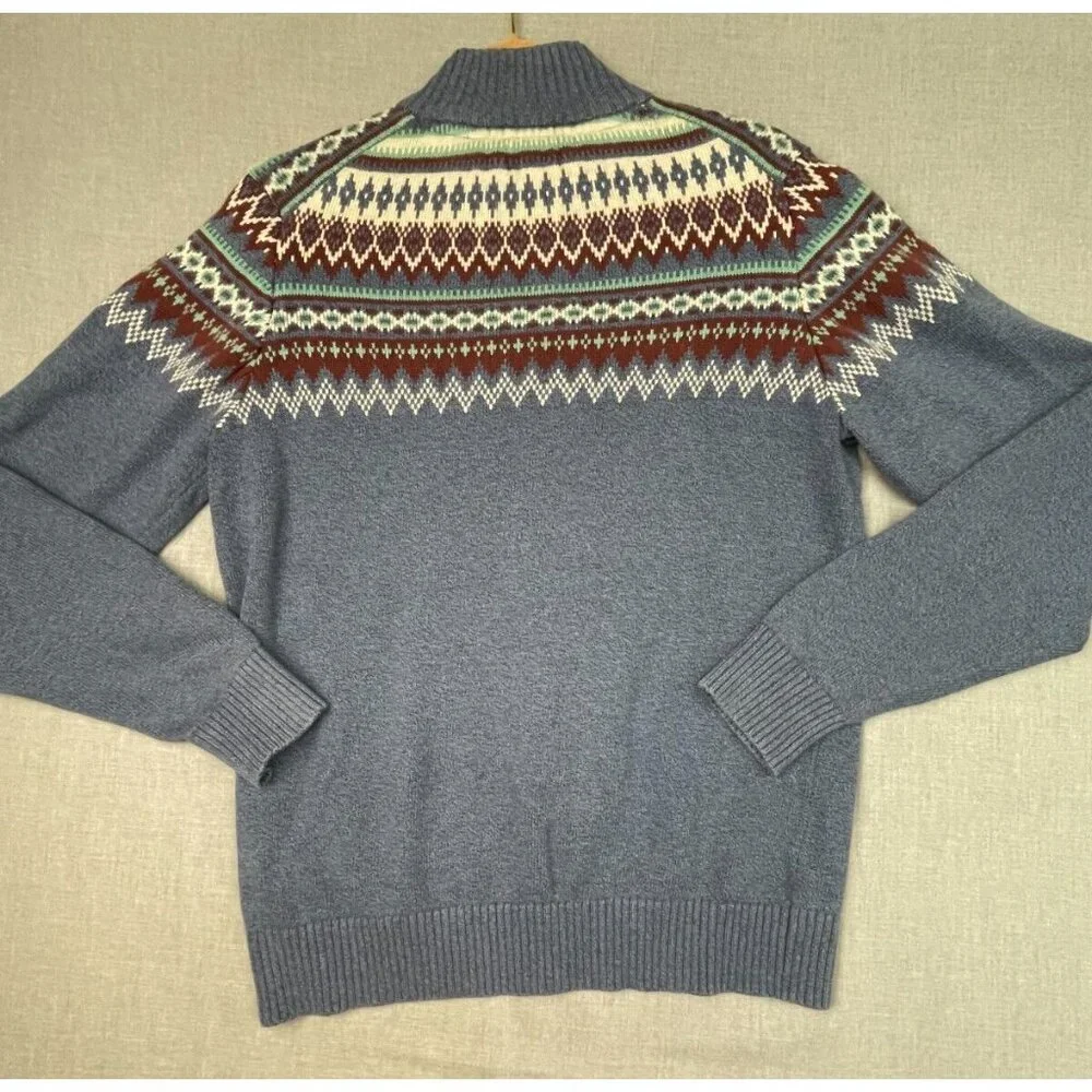 Izod Men's Blue Multicolor Button Mock Neck Knit Long Sleeve Sweater Medium USED - Picture 6 of 6